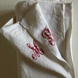 19th century embroidered linen thread tablecloth embroidered red