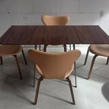 Arne Jacobsen Rosewood Drop leave Table with chairs Fritz Hansen