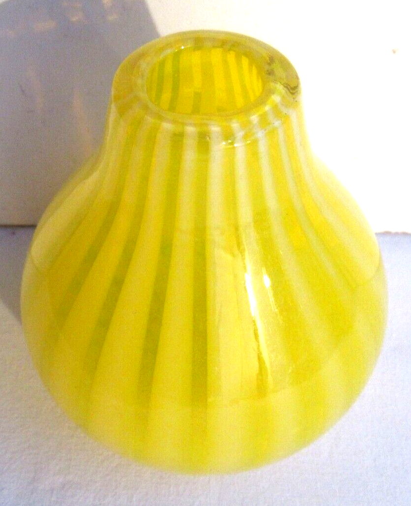 Art Deco glass vase, very small, ball shape with yellow and opalescent stripes