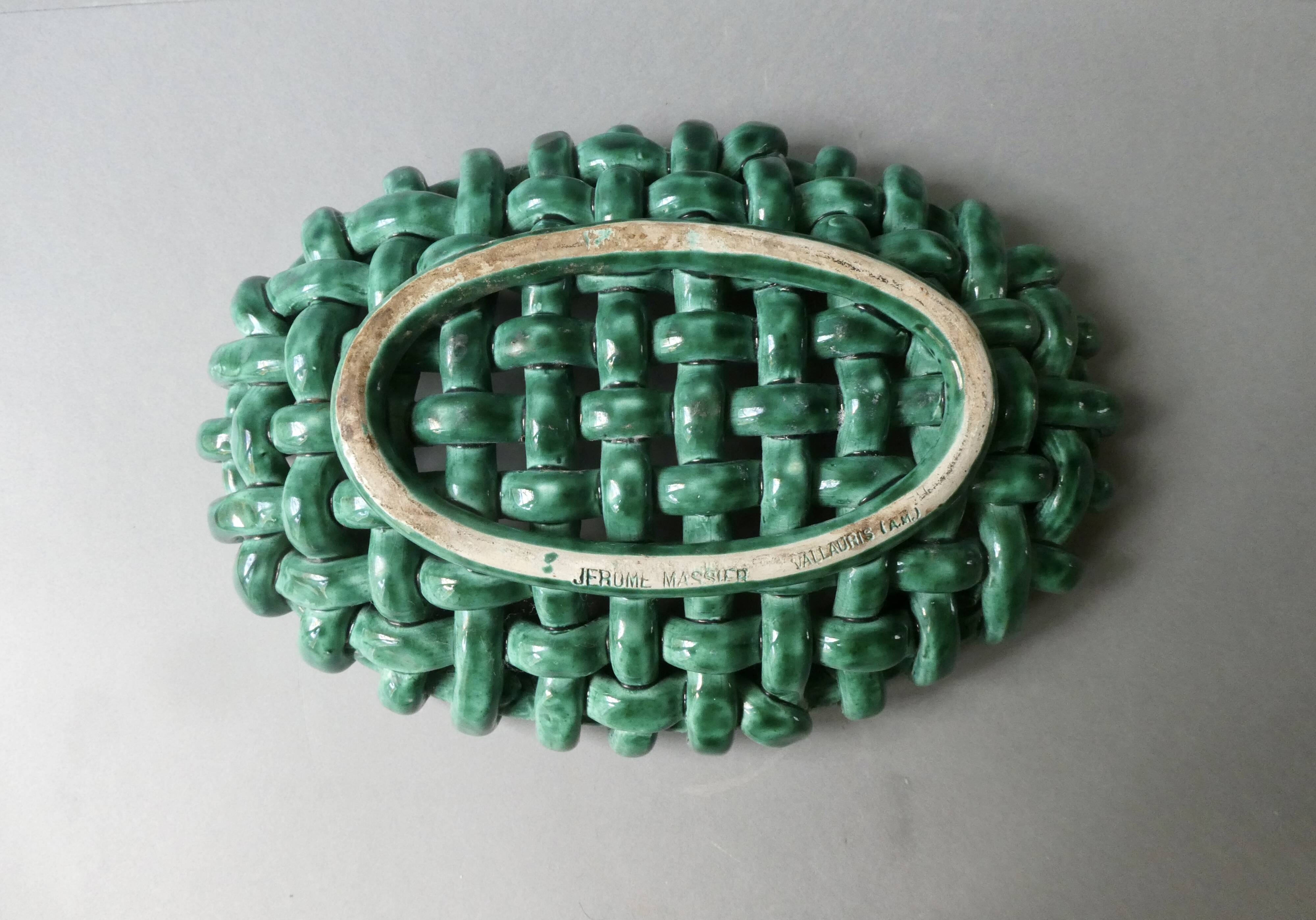 Woven ceramic basket signed Jérome Massier Vallauris