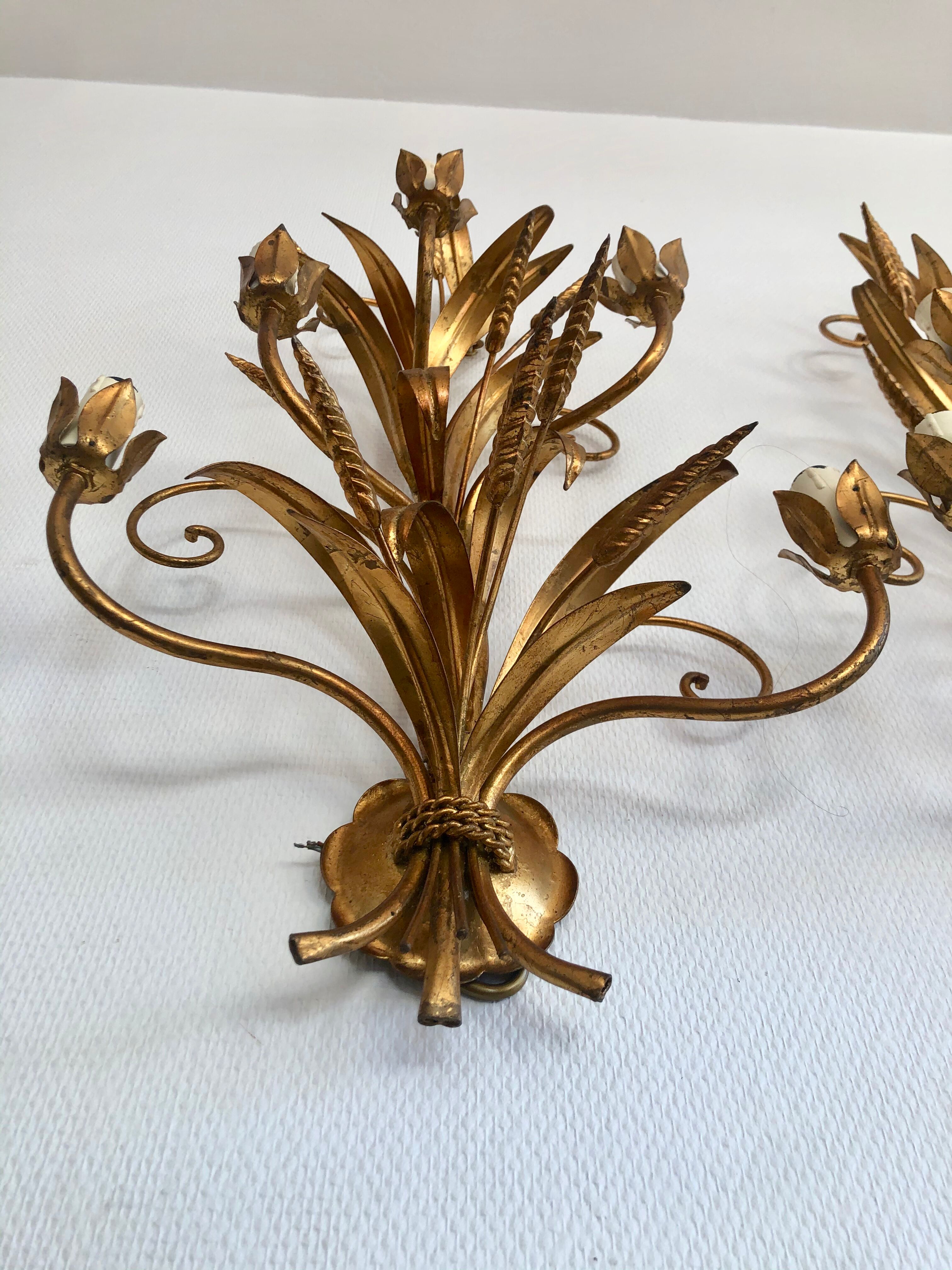 Paire d'appliques épi de blé doré