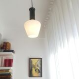 Vintage 1960s white opal glass hanging lamp mid-century modern