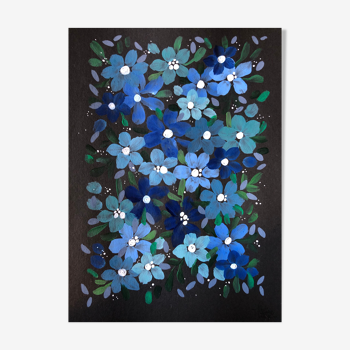 Peinture A4 Fleurs bleues myosotis
