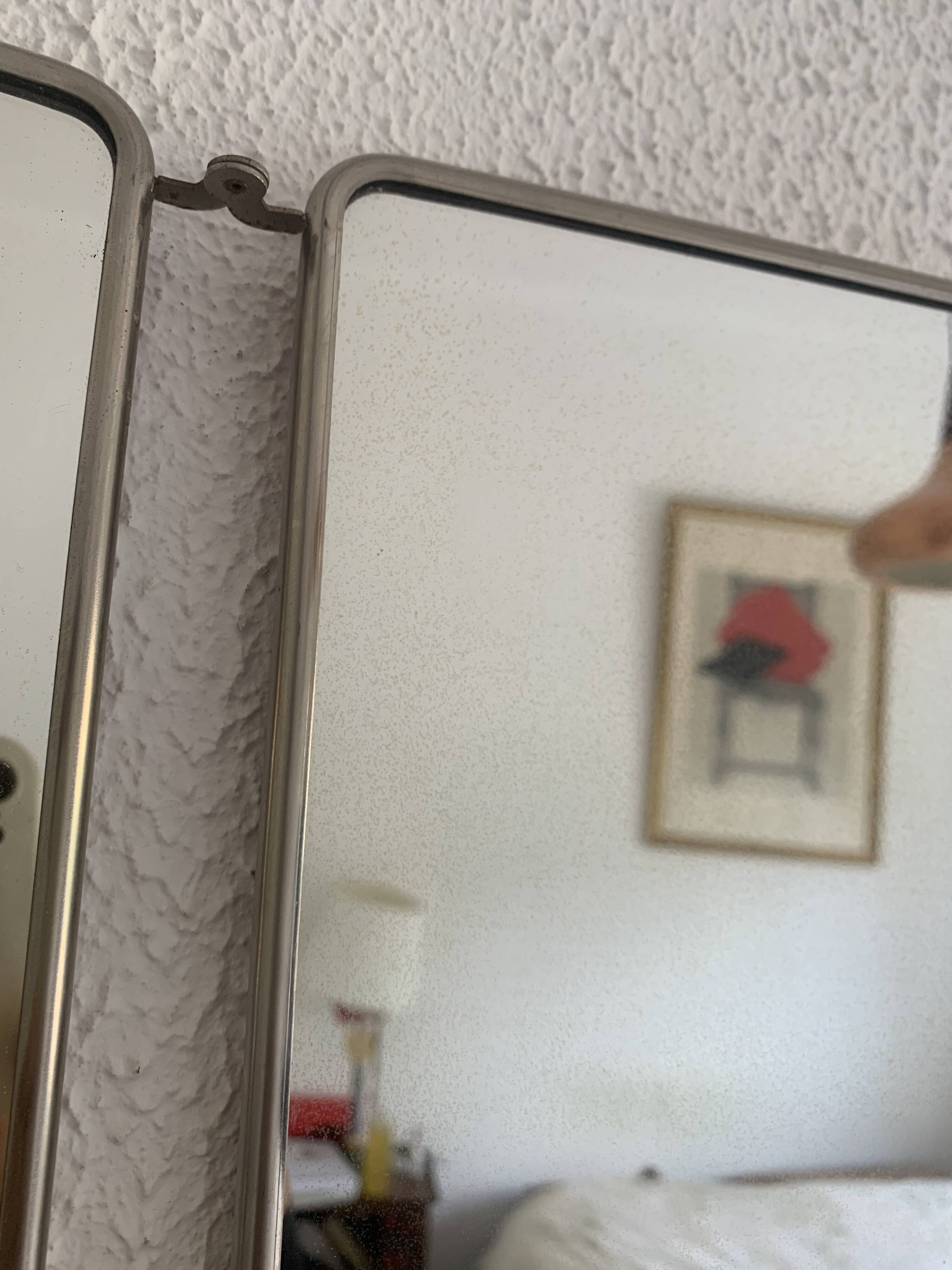 Vintage 1960s red barber triptych mirror Mirbel Paris - 28 x 70 cm