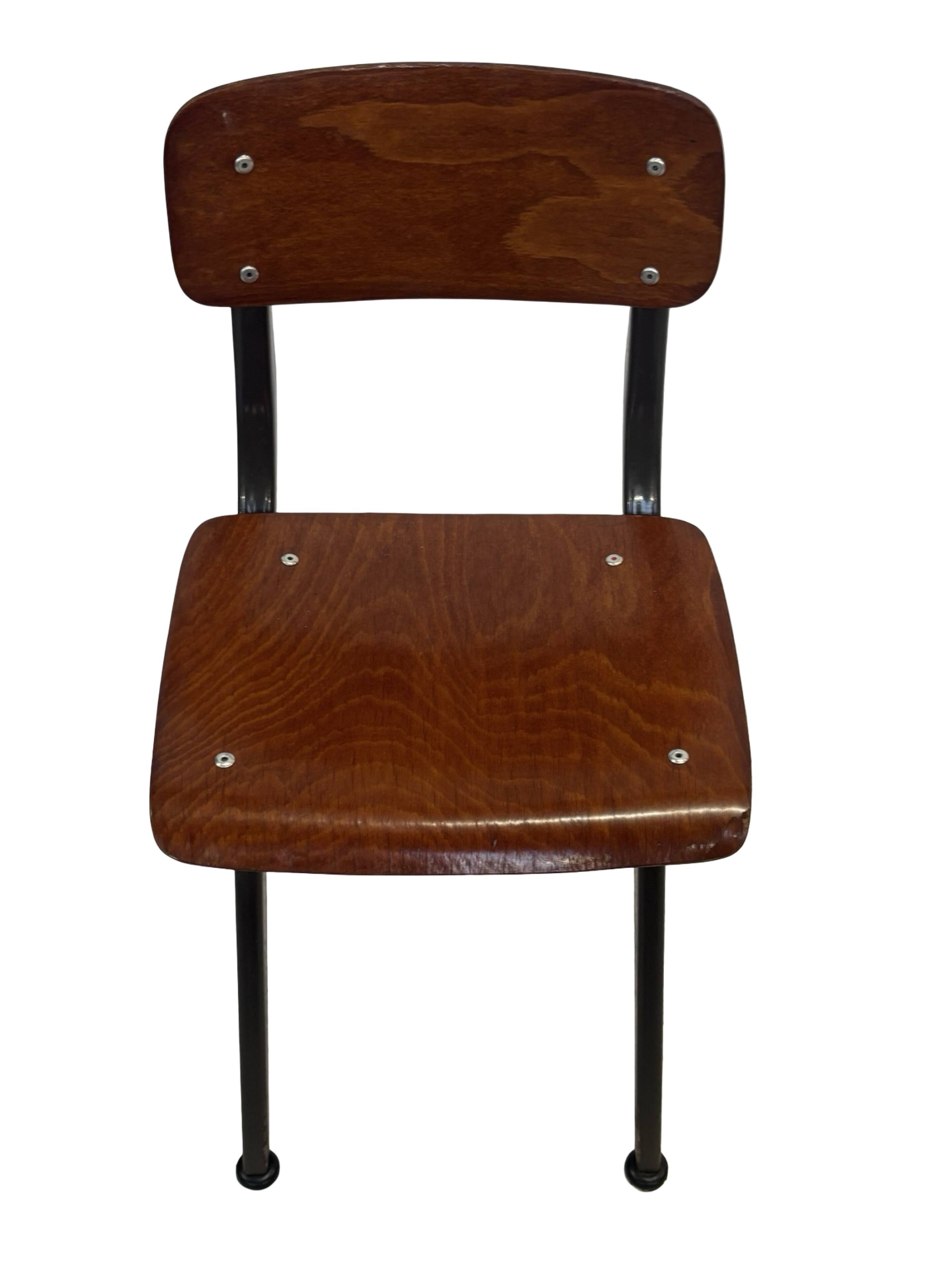 Vintage industrial children's chair, school chair, Dutch design