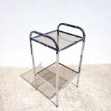 Side table chrome shelf and smoked glass 1970
