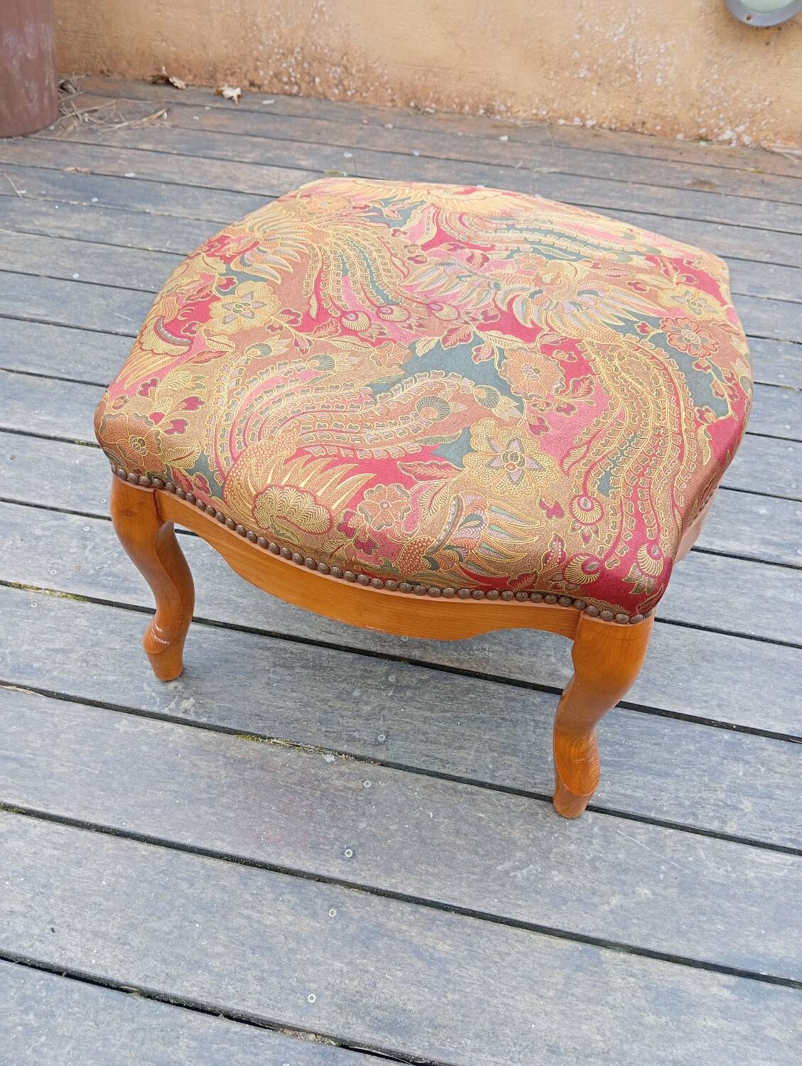 Louis XV style footrest stool pouffe wood and fabric