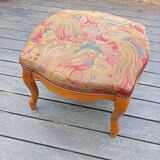 Tabouret repose-pied pouf style louis XV bois et tissu