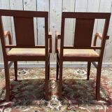 Paire de fauteuils bridge en tissu rayé terracotta