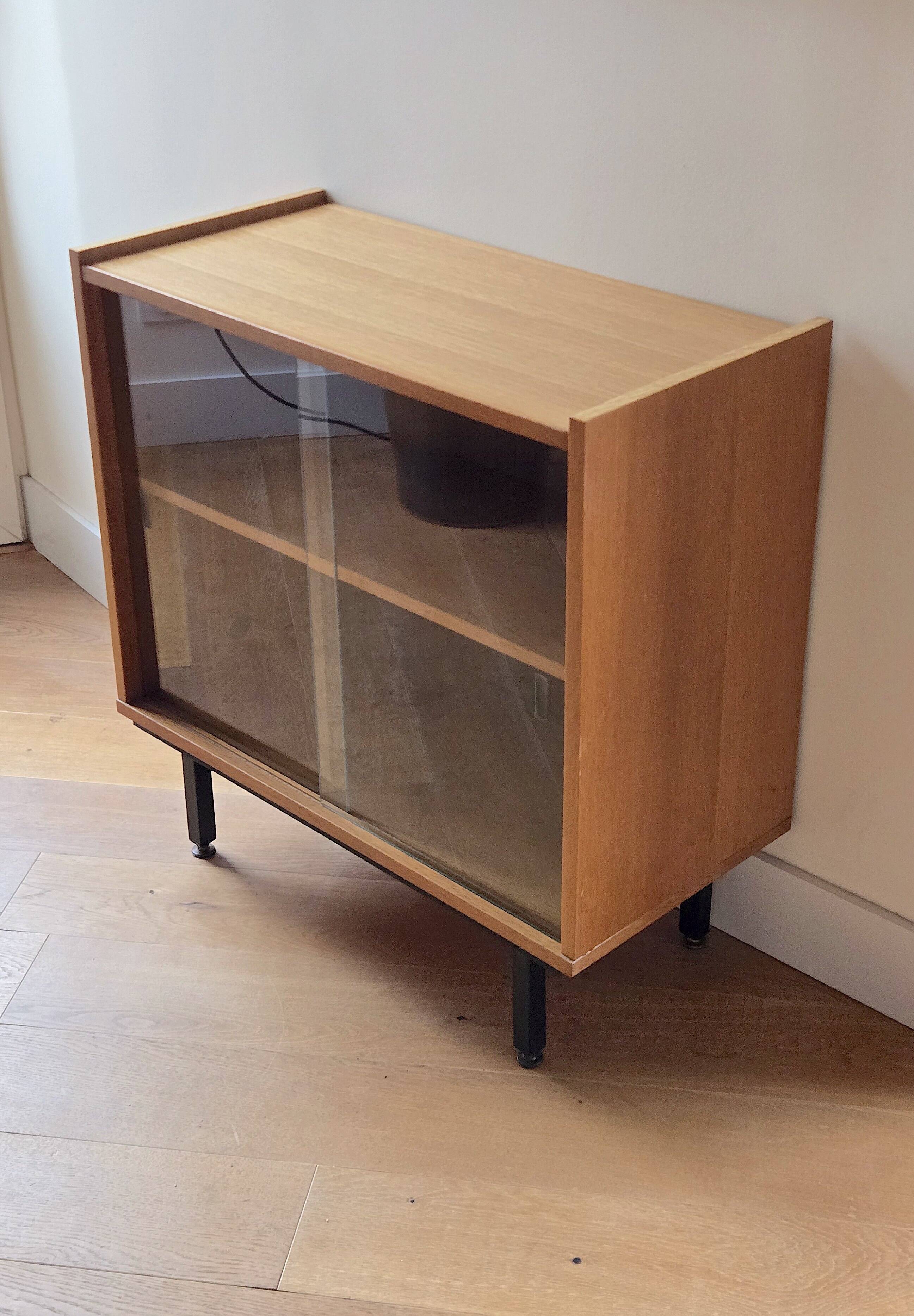 Low buffet or wooden display cabinet with sliding door - 1950s design