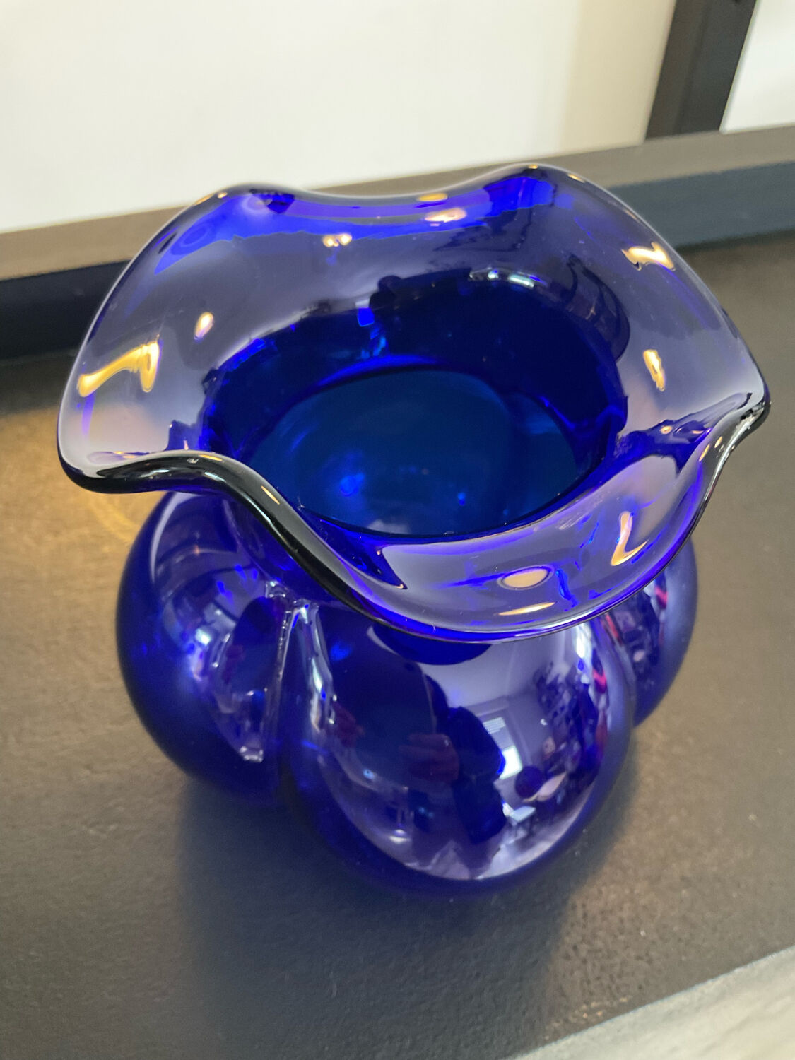 Vintage vase in blue glass paste