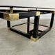 Coffee table in black and gold metal, smoked glass 70 years Romeo Rega vintage
