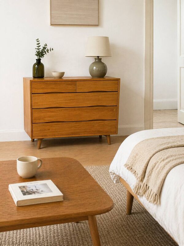 Commode design scandinave en teck clair – attribuée à Arne Vodder – an
