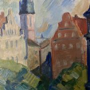 'Monument' - Vintage mid century swedish oil painting