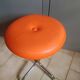 Vintage 70's rotating stool, chrome base, orange imitation leather seat
