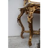 Mirror set with console gilded wood baroque style on white marble
