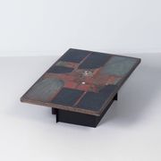 Rectangular brutalist coffee table by Paul Kingma with nautilus shell, 1978