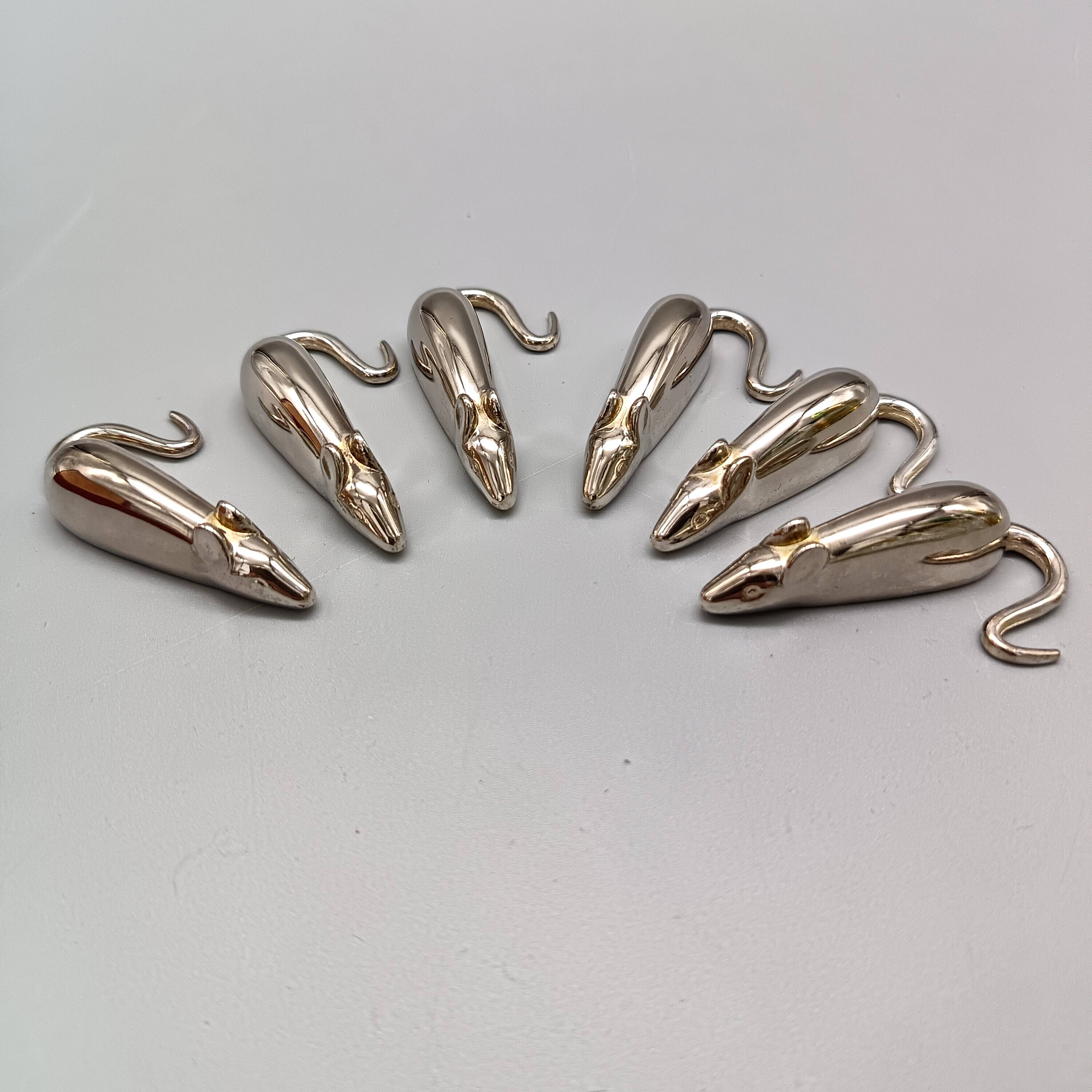 Rare 6 silver metal mouse knife rests, knife holder