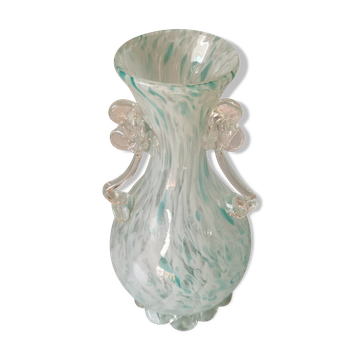 Blue speckled glass vase