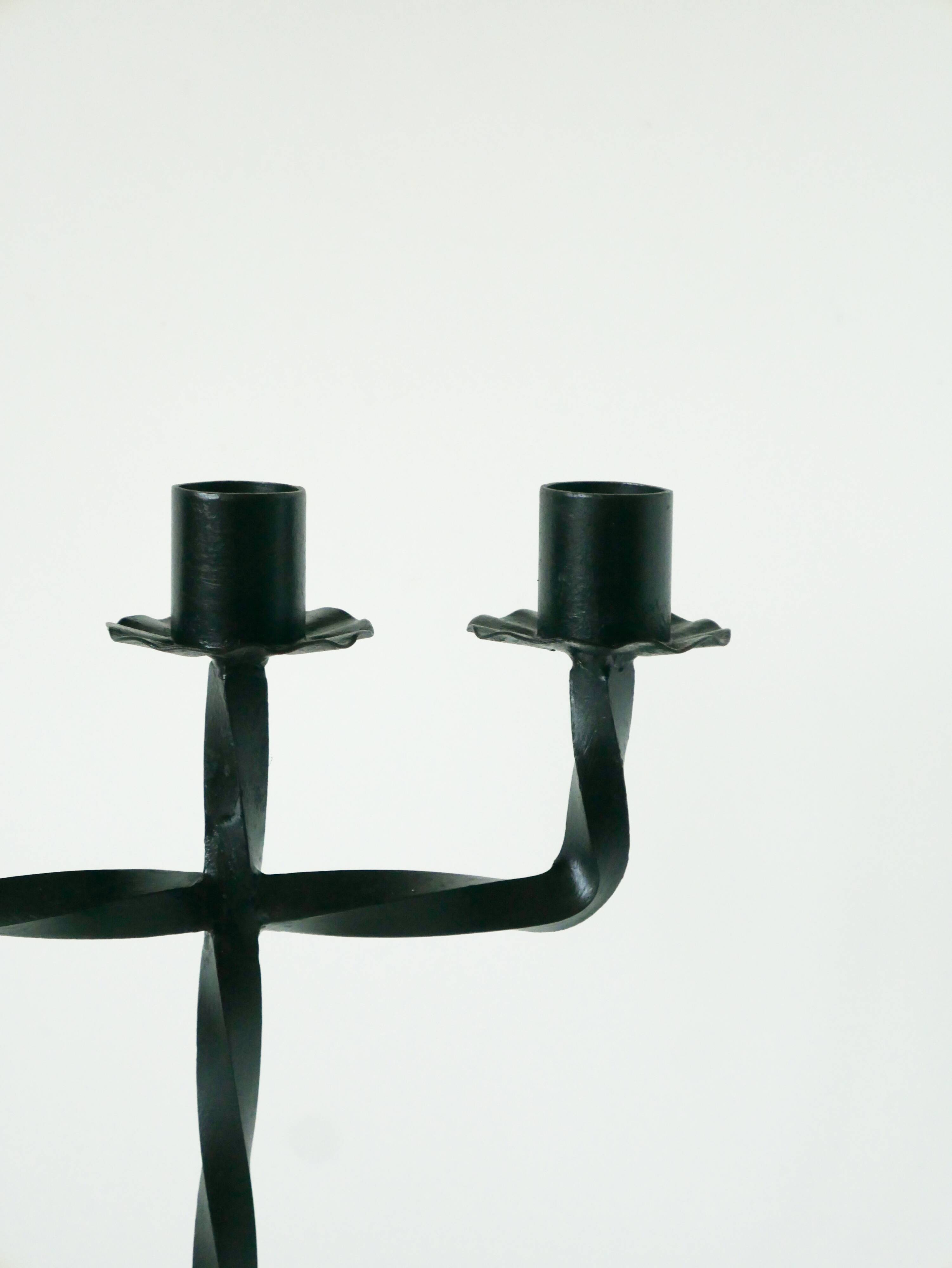 three-light wrought iron candlestick, Brutalist, 1970