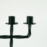 three-light wrought iron candlestick, Brutalist, 1970