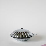 Shell butter dish in stainless steel and blue glass, with butter dish, 1970