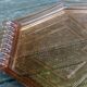 Old pink glass serving tray geometric shape 1950s
