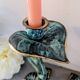 Pair of patinated greenish-blue bronze candlesticks Art Nouveau style