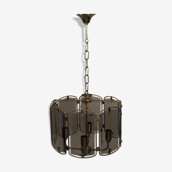 Suspension in smoked glasses – octagonal shape – 4 lights.