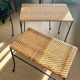 Rattan and Wrought Iron Nesting Tables