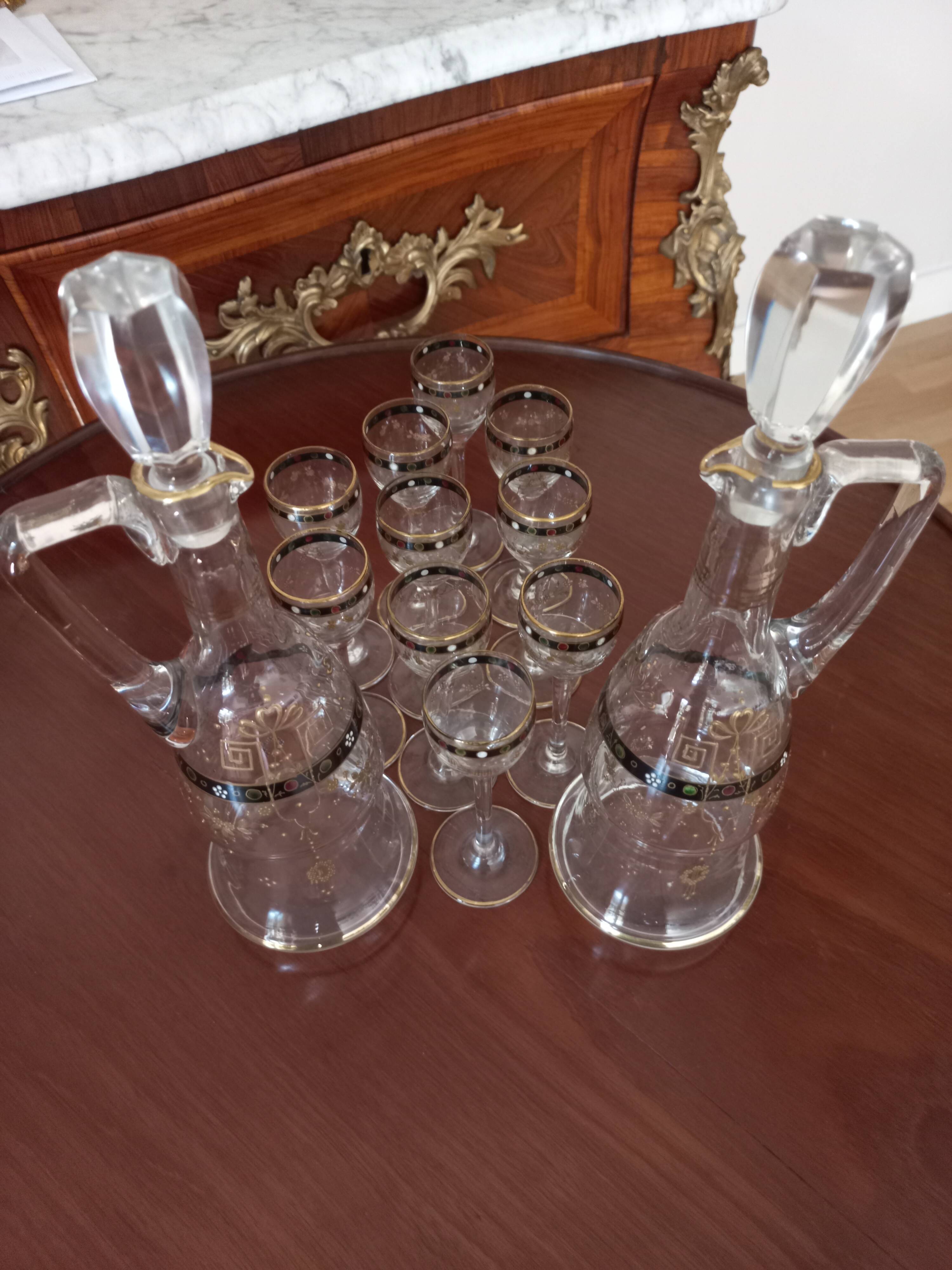 10-piece enameled crystal liqueur set