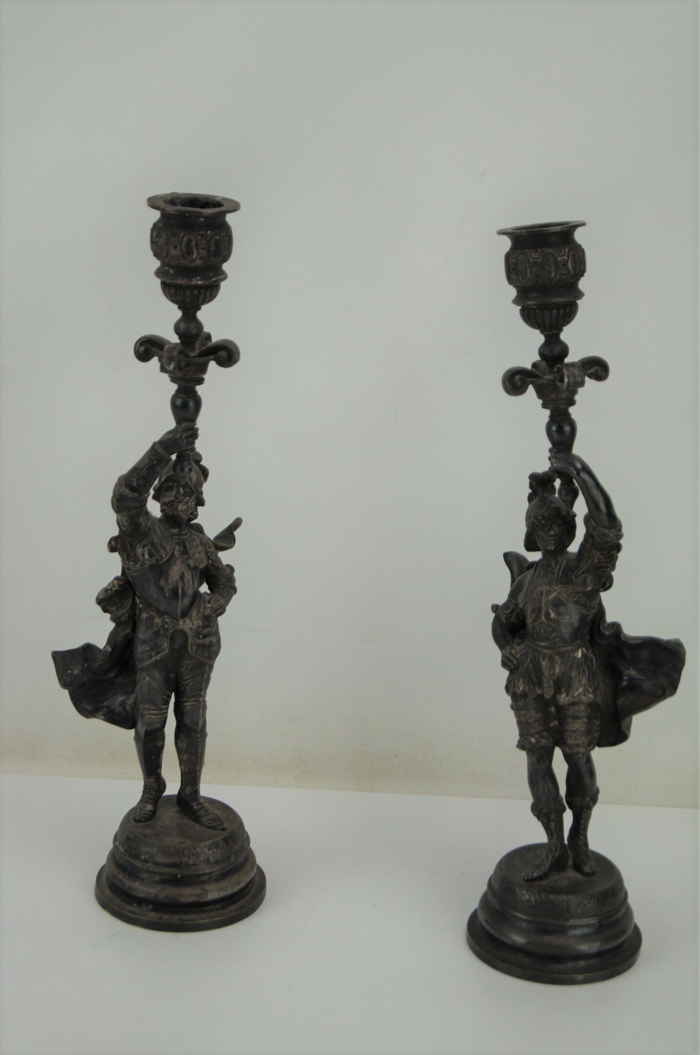 Silver bronze torch pair Paul Dubois