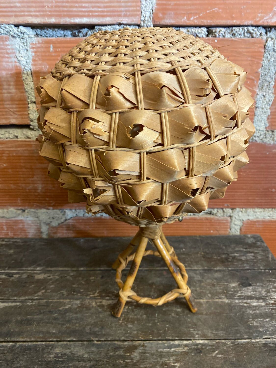 Vintage 50s Tiki Rattan Lamp + Woven Natural Fibre Ball