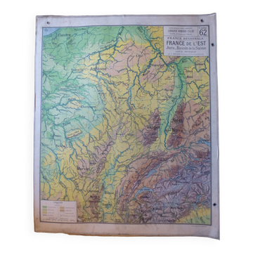Ancienne carte d'école "France de l'Est" N°62, éd. Vidal-Lablache 1930