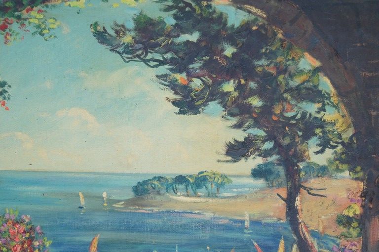 Labonne geo born 1887 view of the bay - oil on canvas signed