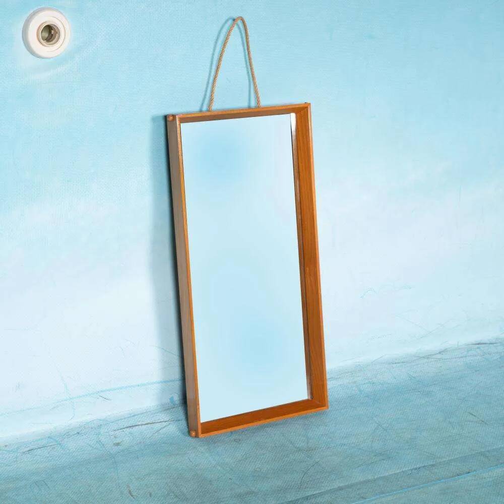 Wooden Japandi Scandinavian mirror from the 70s, minimalist mirror.