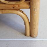 Vintage rectangular side coffee table in wood and rattan with magazine rack