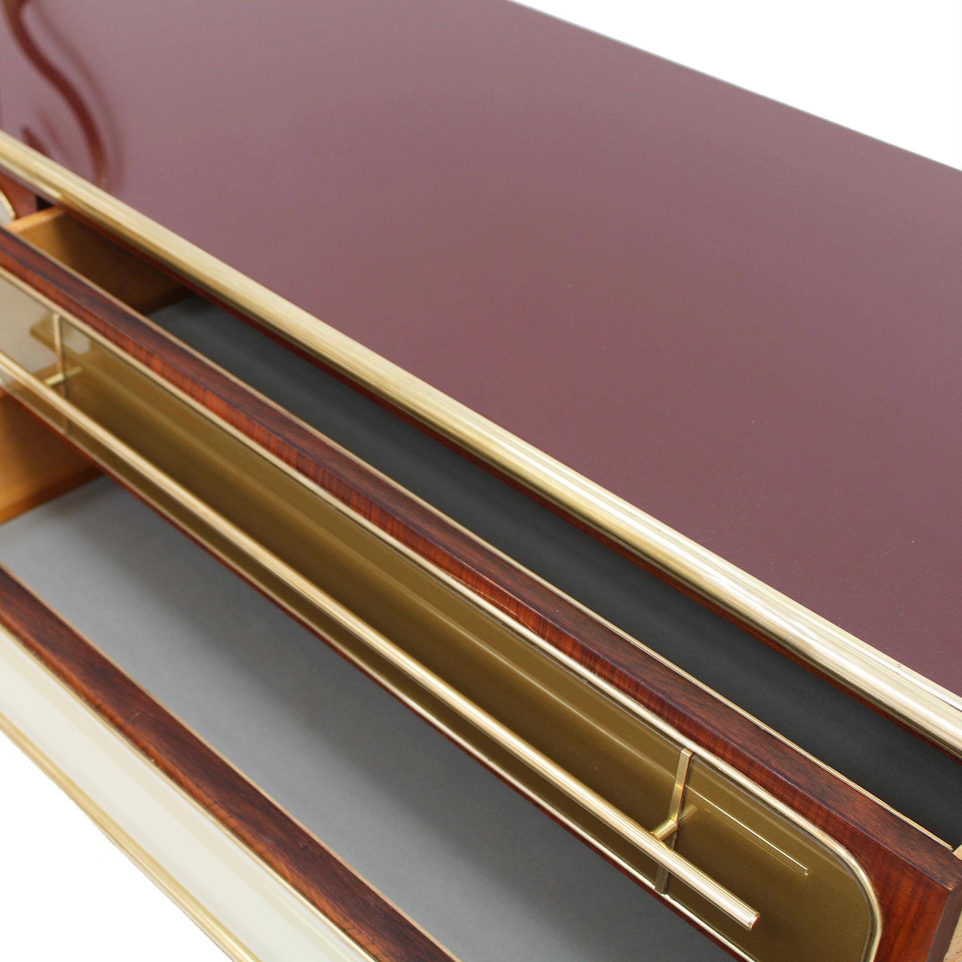 Mid Century Modern Italian Sideboard Wood and Colored Glass. 1950s