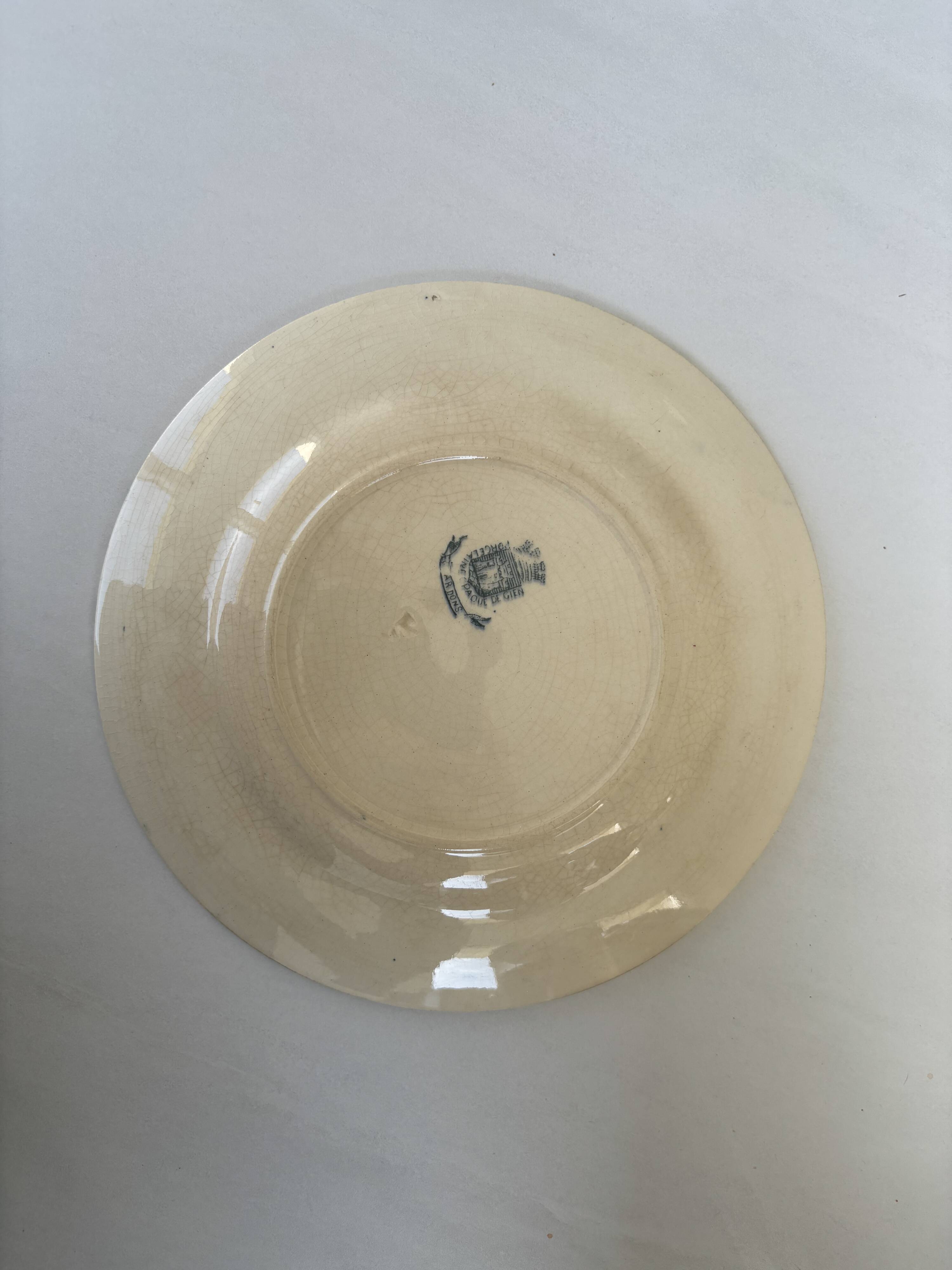 Set of 6 antique dessert plates Gien model Thistle Terre de Feu