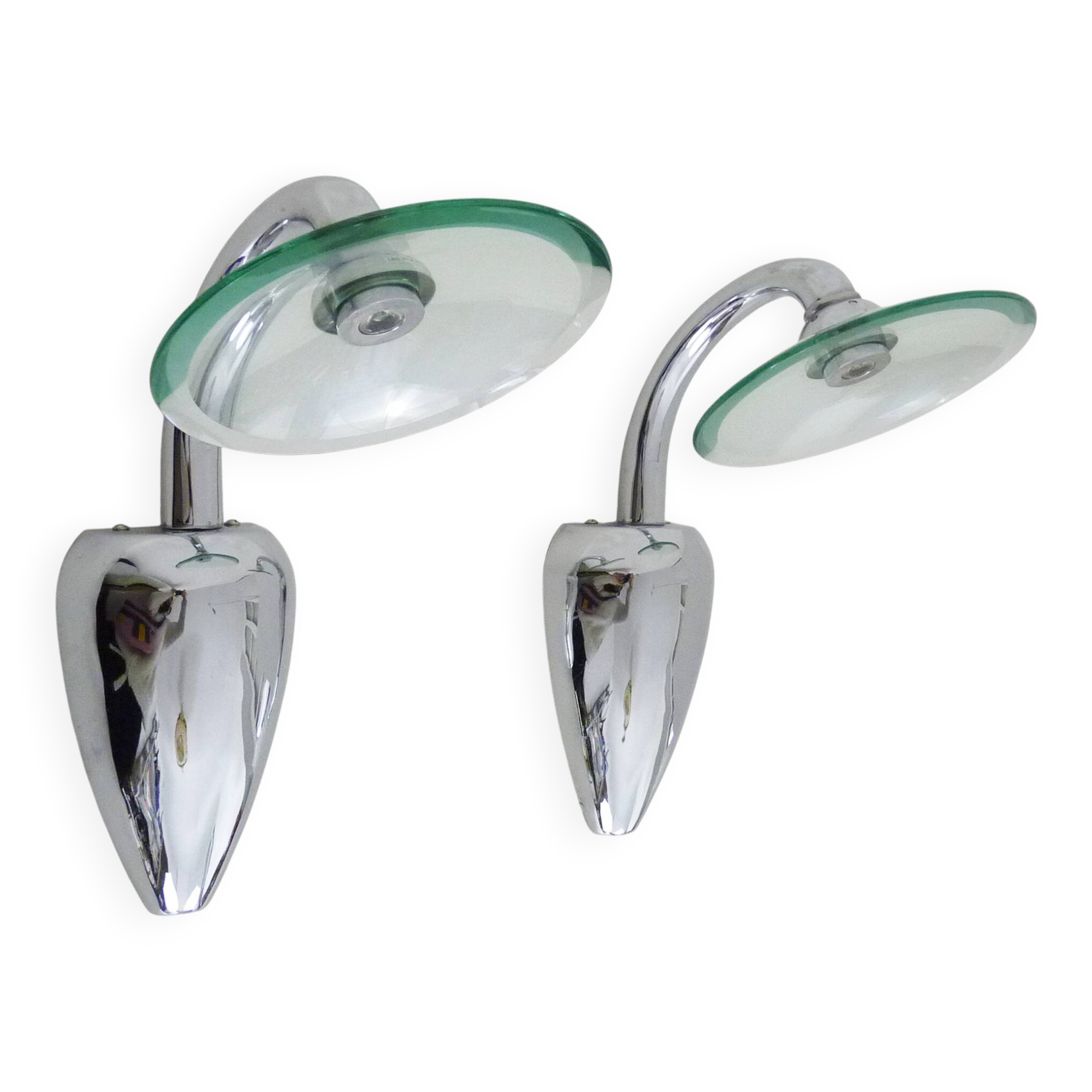 Paire d'appliques espagnole design en métal chromé et verre