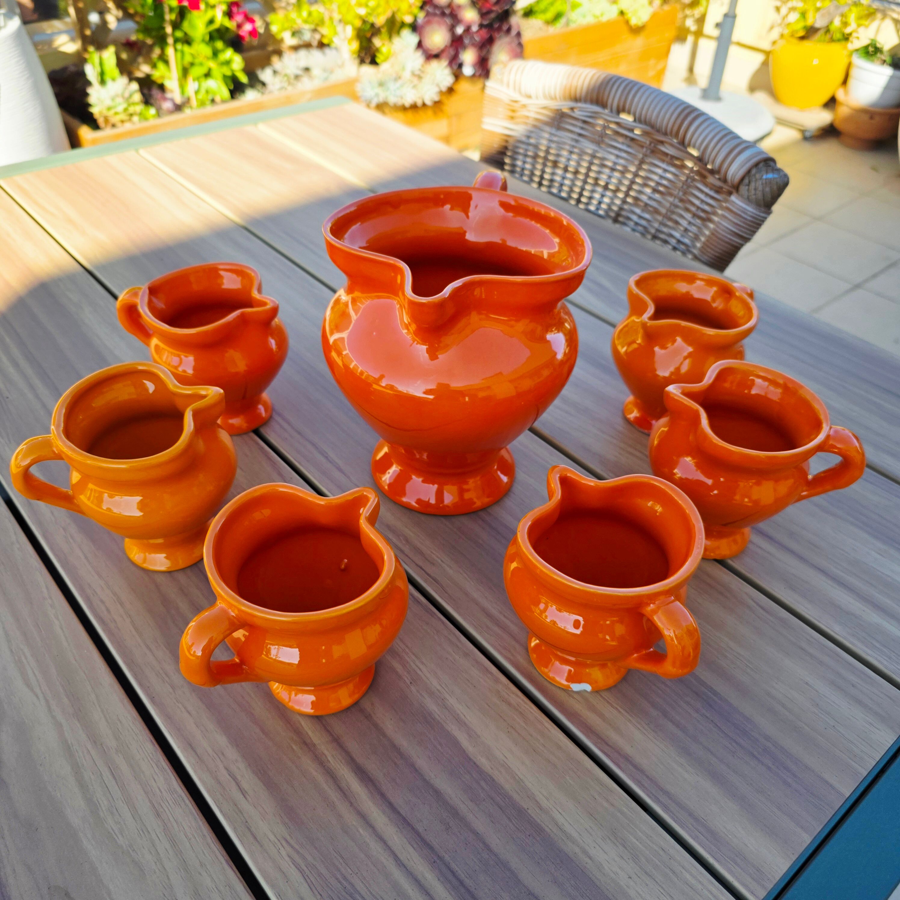 Vintage orangeade service Vallauris – Orange Pop jug + 6 cups