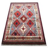 Handmade oriental persian area rug traditional wool blue red carpet- 110x155cm