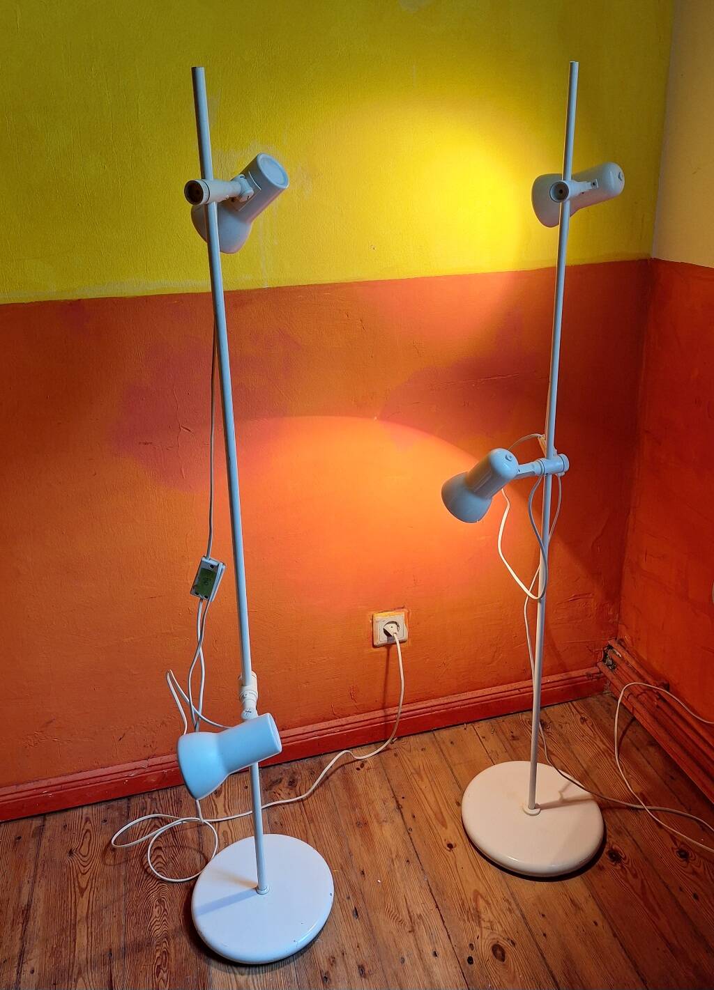 Pair of Italian multi-adjustable floor lamps with 2 spotlights, 1970s
