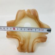 Pair of vintage opaline tulip lampshades with caramel marbled frill edge.