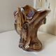 Kitsch Vase "Tree Trunk with Green Woodpecker" - Pink Iridescent Ceramic
