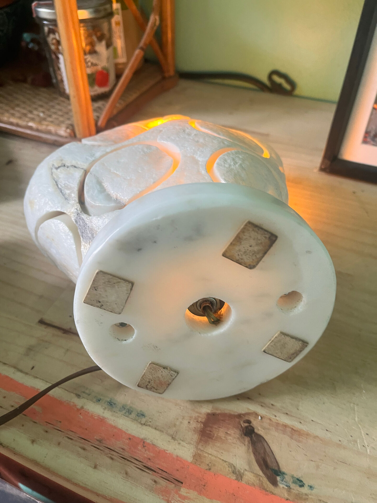 Vintage carved stone mushroom table lamp