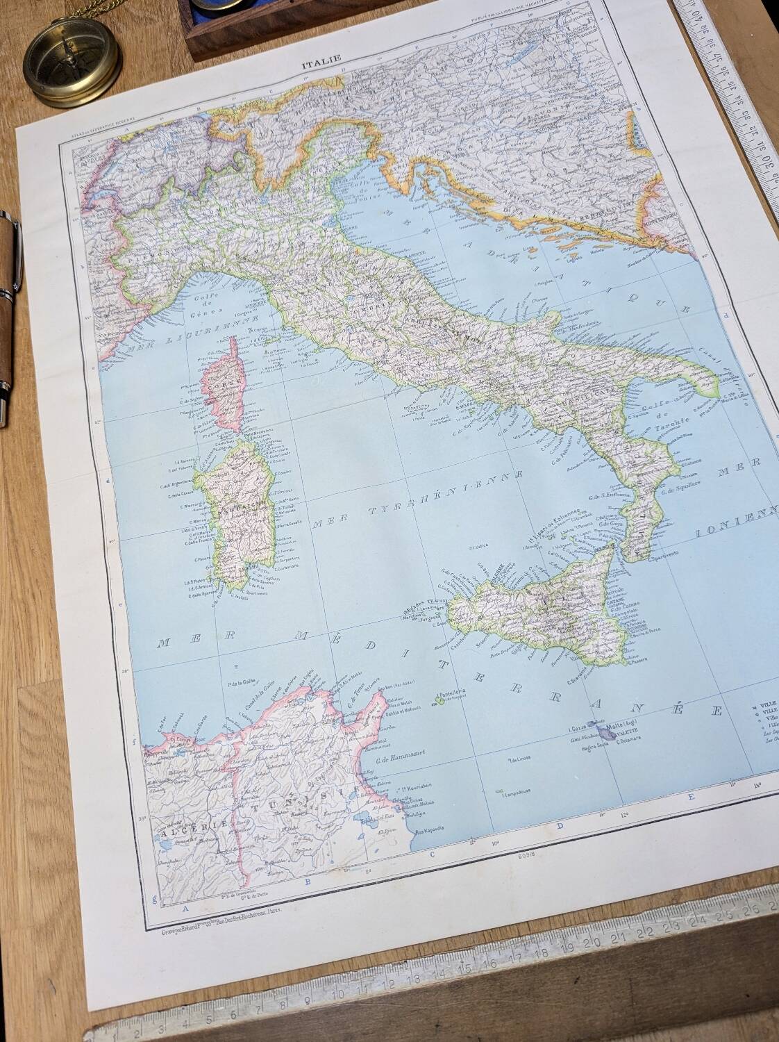 Italy, original map printed in 1907.