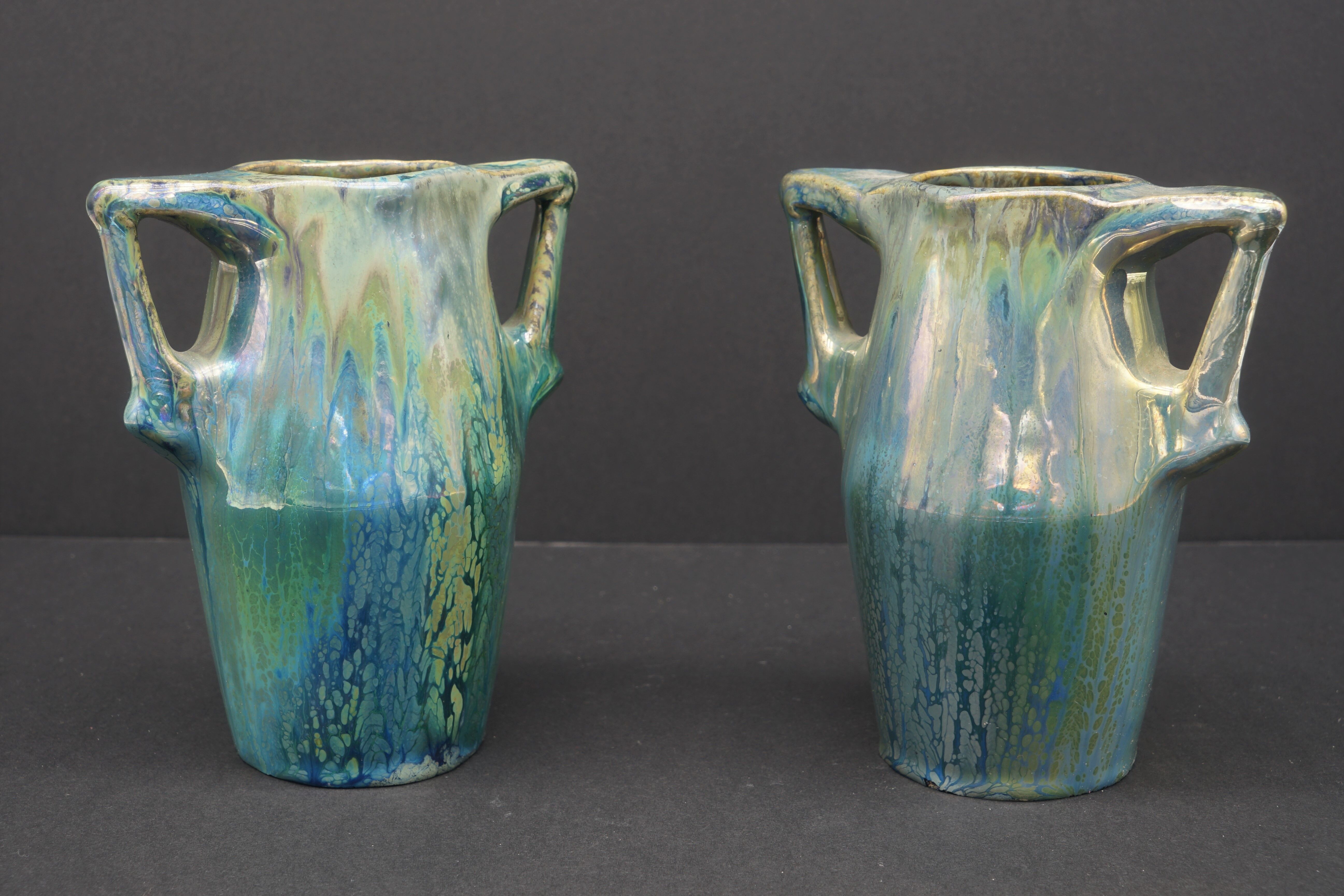 Ceramic alphonse cytere (1861-1941) pair of metallise sandstone vases