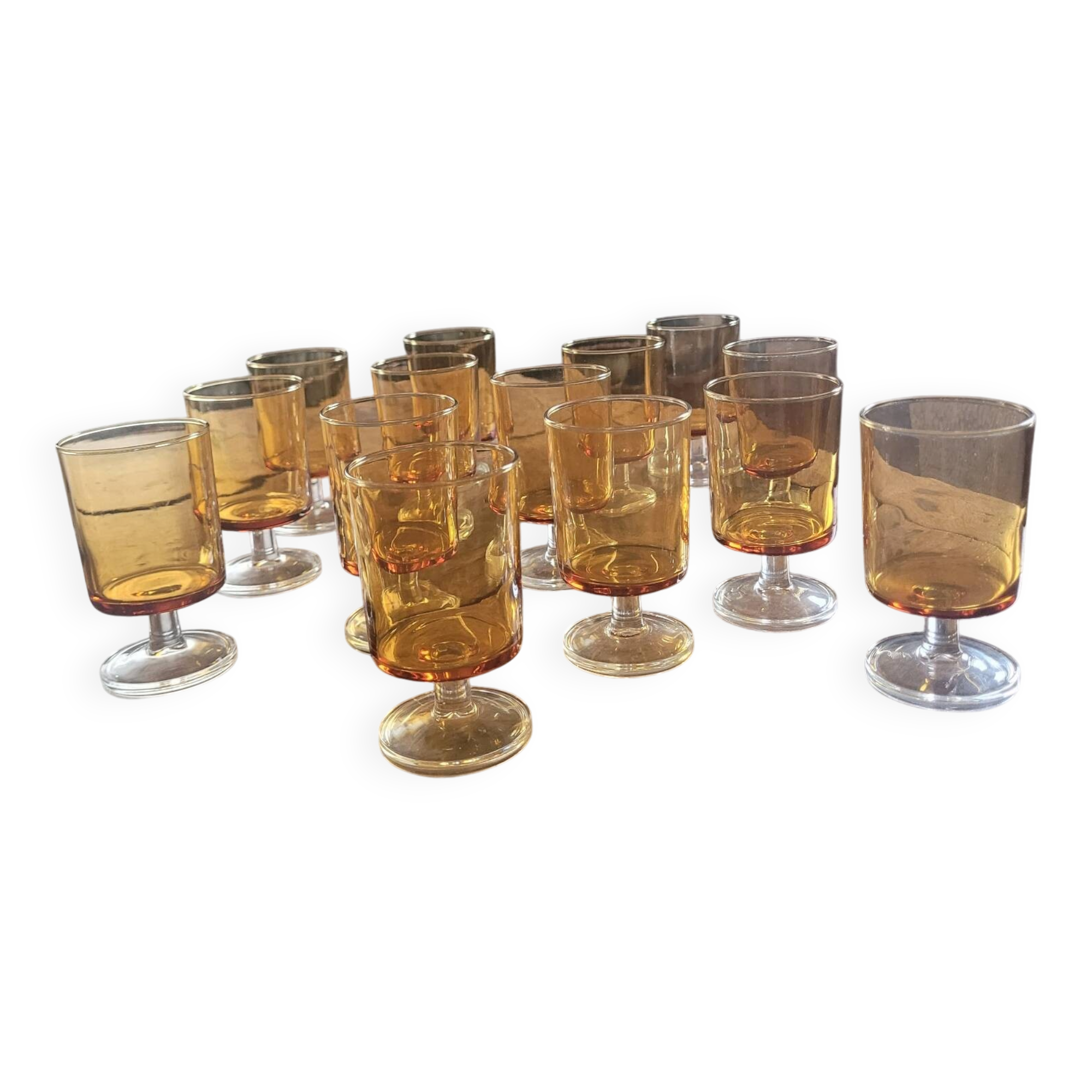 Set of 14 amber glasses – France, 1960s-1970s