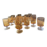 Set of 14 amber glasses – France, 1960s-1970s